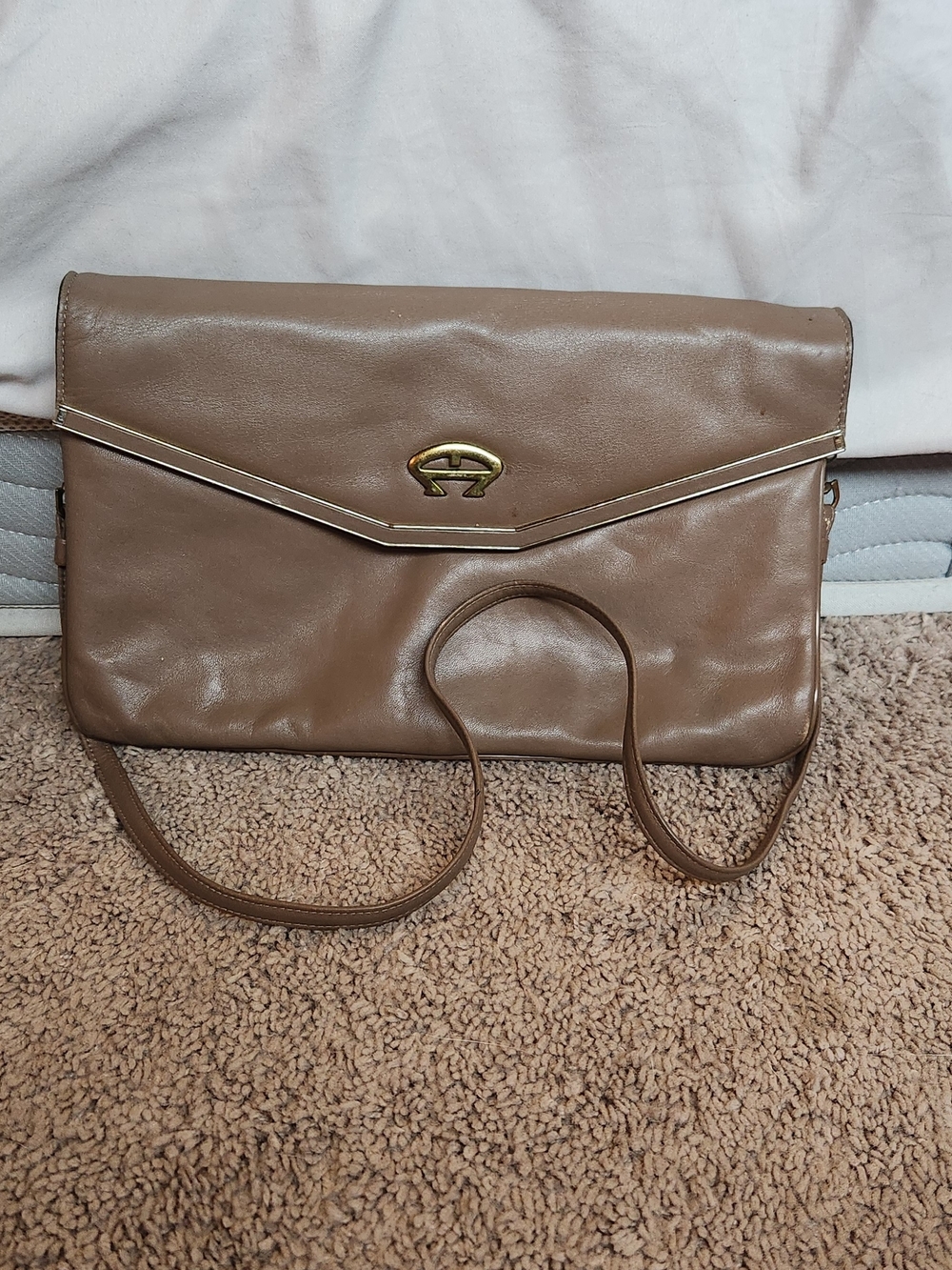 Etienne Aigner Taupe Crossbody with Gold-Tone Hardware